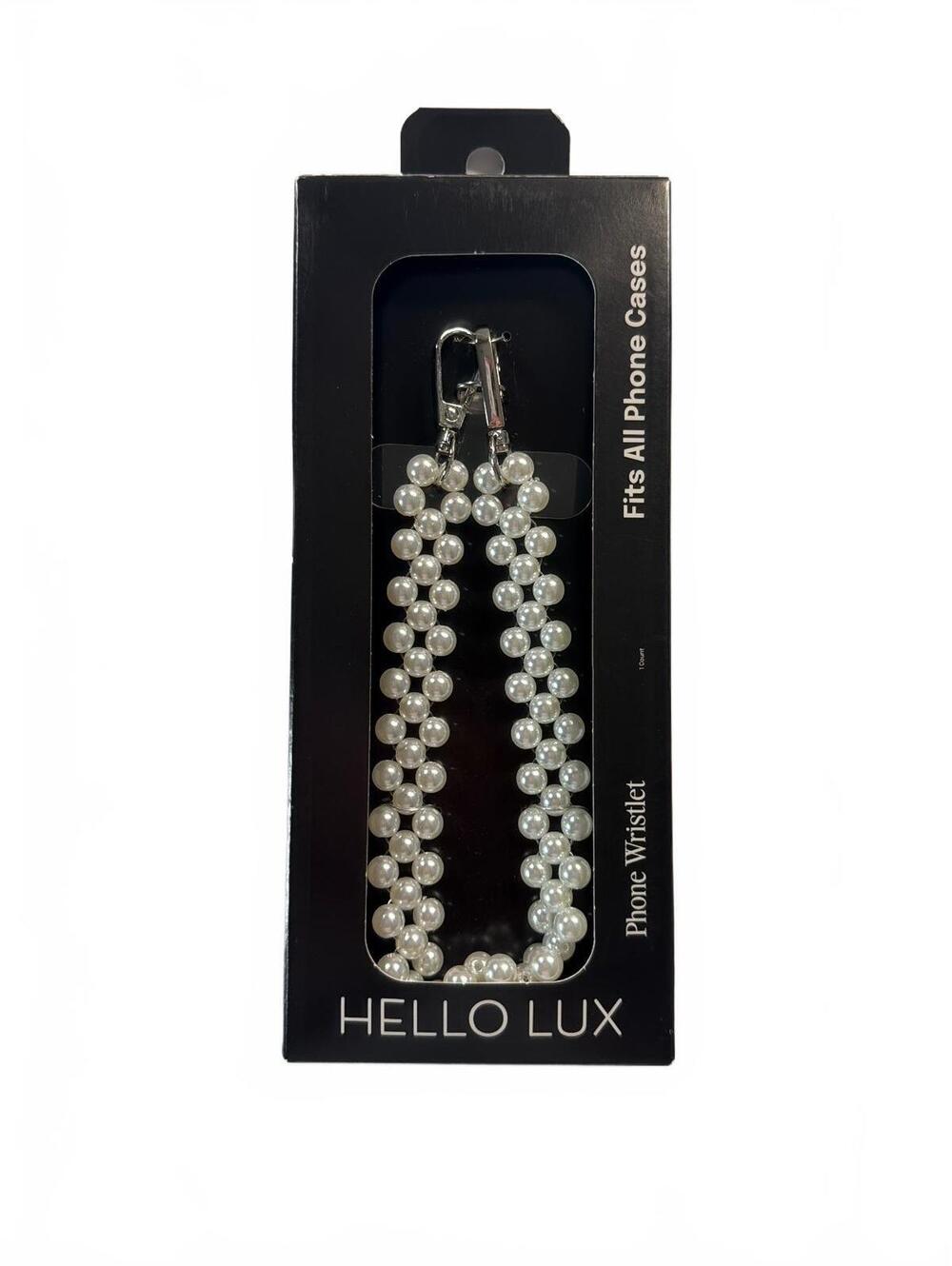 Faux Pearl Phone Wristlet Strap Double Layer Shiny Universal Connector Hello Lux